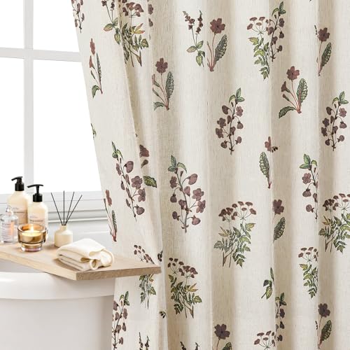 Colorful Star Farmhouse Floral Linen Shower Curtain, Vintage Boho Shower Curtain for Bathroom, French Country Pattern Waterproof Bathroom Curtains, 72" W x 72" L - color: Brown, size: 72"W x 72"L (Pack of 1)