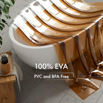 AmazerBath 100% EVA Shower Curtain Liner, 72 x 72 Inches Heavy Duty Shower Curtain and Liner 2-in-1 with 3 Clear Stones and 12 Brass Grommets, Color Block Soft Shower Liner - Gray & Amber - color: Rainbow Flip Amberstone