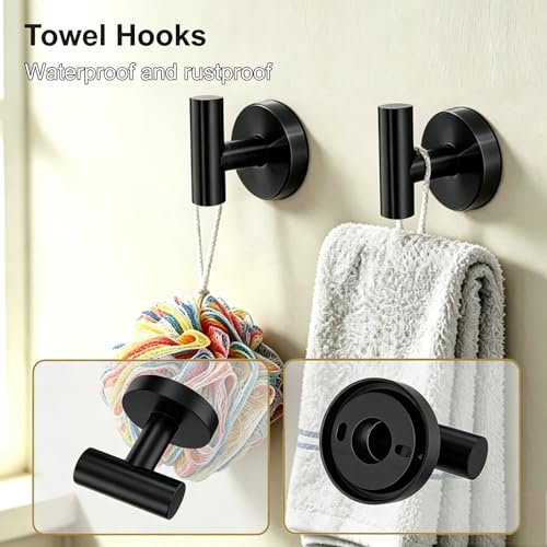5 Pieces Matte Black Bathroom Accessories Set Towel Bar Set | 24 Inch Towel Racks Wall Mounted,Toilet Paper Holder,Towel Ring,2 Towel Hooks,Stainless Steel Bathroom Hardware Set - color: Matte Black