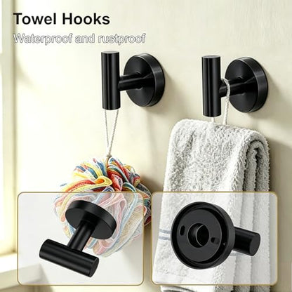 5 Pieces Matte Black Bathroom Accessories Set Towel Bar Set | 24 Inch Towel Racks Wall Mounted,Toilet Paper Holder,Towel Ring,2 Towel Hooks,Stainless Steel Bathroom Hardware Set - color: Matte Black