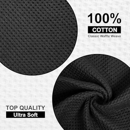 Homaxy Kitchen Towels and Dishcloths Set, Set of 16, Black | 100% Cotton Waffle Weave Kitchen Towels, Super Soft and Absorbent Dish Cloths, 12 x 12 and 13 x 28 Inches - color: Black, size: 16-Piece Set