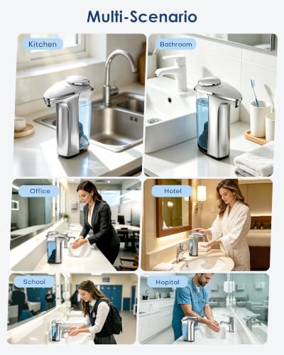 Automatic Soap Dispenser,17oz/500ml Touchless Dish Soap Dispenser | Metallic Finish,With Infrared Sensor, 5 Adjustable Soap Levels, Battery Operated, Perfect For Kitchen Bathroom Countertop