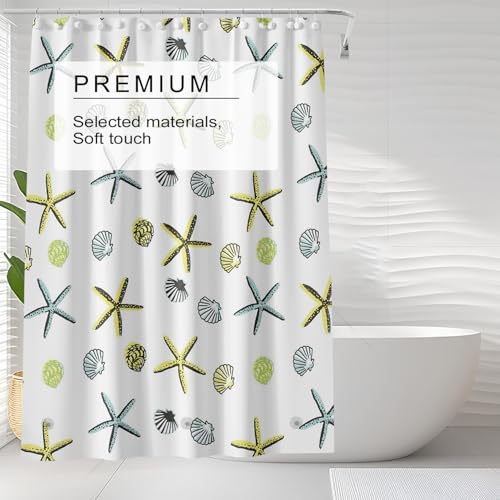 Shower Curtain Liner 72 x 72, Plastic Waterproof 4G Lightweight Shower Liner for Bathroom, with Grommets Holes and 3 Heavy Duty Magnetic Weights - color: Sea Star Shell
