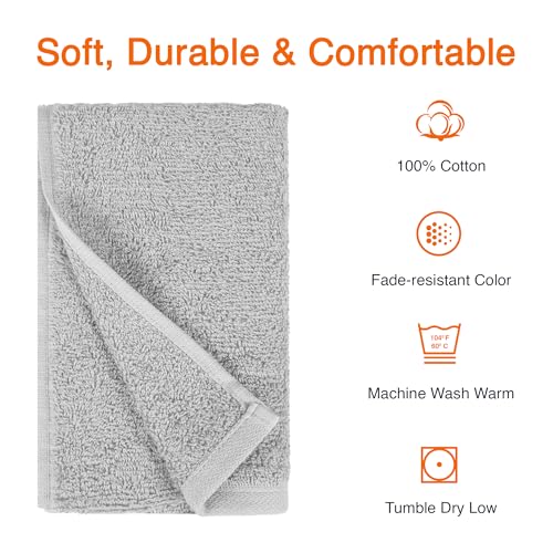 Amazon Basics Soft and Thick Cotton Hand Towels for Gym, 16 x 26 in, Gray, 12-Pack - color: Gray, size: 12 Pack