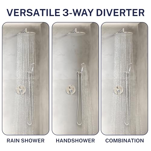 HammerHead Showers Solid Metal Shower Valve and Trim Kit, Two-Handle Volume and Temperature Control with Integrated Diverter, Pressure Balance Rough-In Valve Included, Chrome - color: Chrome