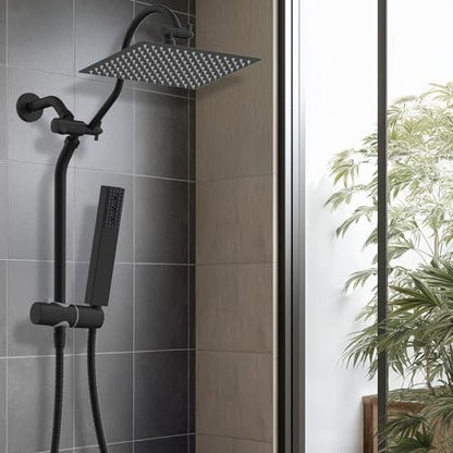 Hibbent 12'' Rainfall Shower Head with 4-mode Handheld Spray, Matte Black | High Pressure Showerhead Combo, 12'' Adjustable Extension Arm, Extension Bar, Easy Reach Holder, 71'' Hose - color: Matte Black, style: Square 12''