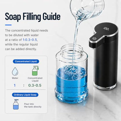 Automatic Liquid Soap Dispenser Touchless, Stainless Steel Hand Soap Dispenser, USB Rechargeable, 4 Adjustable Levels, 11.8oz/350ml for Kitchen and Bathroom (Black, Liquid) - color: Black, size: Liquid