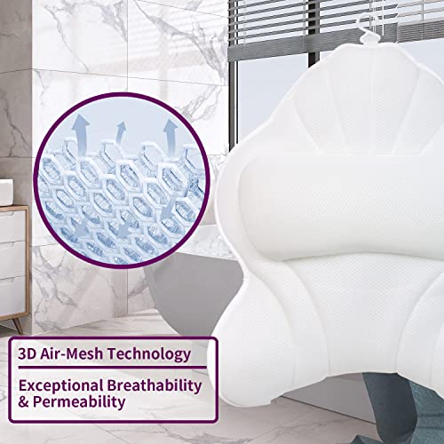 Extra Thick Large Bath Pillow with Neck,Back,Head Support for Bathtub | Soft 3D Mesh Fabric＆Quick Dry, Fits All Tubs, Bath Soaking Accessories, Spa Gifts, White(19''x15'') - size: White(19''x15'')