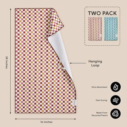 RECYCO Waffle Kitchen Towel Set of 2 - Quick Dry Microfiber Sustainable Dish Towels - Ultra Absorbent Reusable Cleaning Tea Towels - Lightweight Hand Towels,16”x 28”, Checkerboard Bliss - color: Checkerboard Bliss