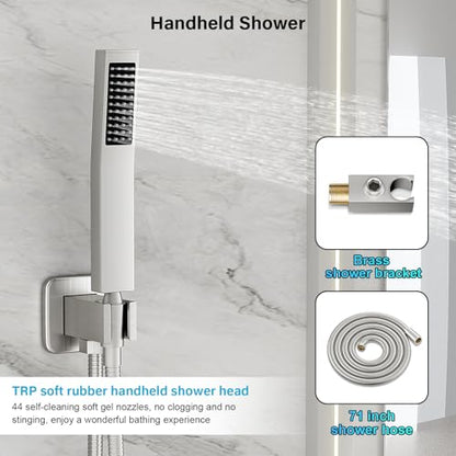 FPXRNG Shower Faucet Set Rainfall Shower System with Square Shower Head and Handle Set Rough-in Valve and Metal Trim Kit Included Brushed Nickel 10 Inch Wall Mounted Shower Fixtures - color: Brushed Nickel, size: 10 Inch Wall Mount Shower Head