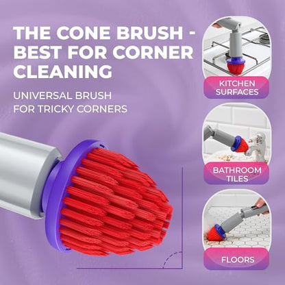 Synoshi PRO Cone Brush Heads Set (2 Units) | For Electric Spin Scrubber Bathroom & Shower Cleaning Brush Universal Cleaning for Kitchen, Floors.