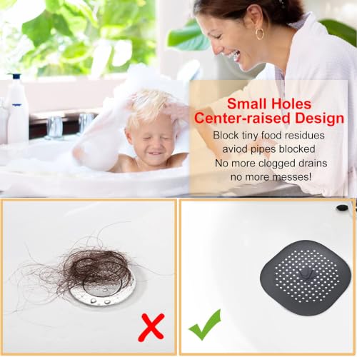 Hair Drain Catcher,Square Drain Cover for Shower Silicone Hair Stopper with Suction Cup,Easy to Install Suit for Bathroom,Bathtub,Kitchen 2 Pack (Sliver Grey Black) | Drainer Cover Silicone Hair Stopper with Suction Cups,Protector Accessories,Easy to Inst