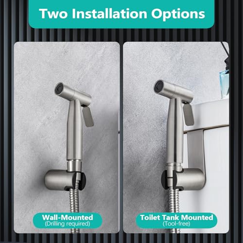 BARROCK Handheld Bidet Sprayer for Toilet, Stainless Steel Metal Made Baby Cloth Diaper Spraying Kit, Bathroom Toilet Bidet Attachment Set for Bathing Pets and Feminine Hygiene, Brushed Nickel - color: Brushed Nickel