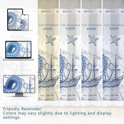 No Hook Shower Curtain and Liner Set, Nautical Navy Blue Shower Curtain with Translucent Window, Double-Layer Waterproof Bathroom Shower Fabric Curtains, Retro Coastal Octopus Pattern, 71x74 Inches - color: Nautical Colossal Octopus