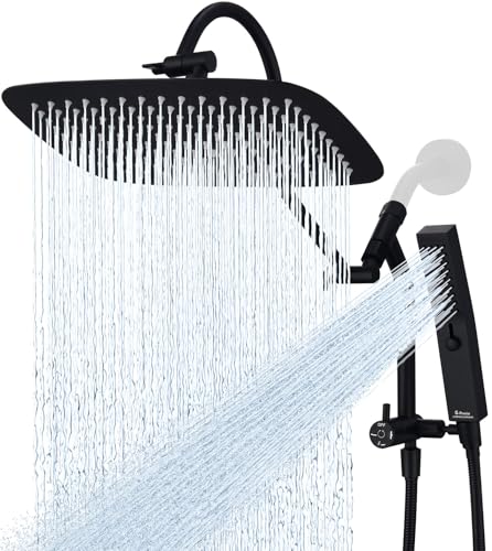 G-Promise Metal 12 Inch Gooseneck Shower Head with Handheld (Matte Black) | All Metal Construction, Pause Mode, 13 Inch Adjustable Gooseneck Arm, Massage Function Hand Shower, Easy Installation - color: Matte Black, size: 12 Inch