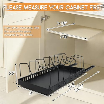 2 Pack Pull Out Pots and Pans Organizer Under Kitchen Cabinet | Pot Lid Organizer, Slide Out Cookware Storage Rack with 8 Adjustable Dividers, Pull Out Shelves for Dishware Seasoning, Black - size: 2 Pack