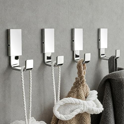 Brass Towel Hook, Bath Robe Coat Clothes Hook, Polished Chrome 4 Pack | Wall Mounted with Screws for Bathroom, Kitchen, Hotel, Garage, Laundry, Square Coat and Hat Hooks, Rustproof & High Quality - color: Polished Chrome, size: 4 Pack