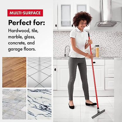Heavy Duty Floor Squeegee for Concrete and Tile Floor - Silicone Squeegee Broom Floor Scrubber - Large Single Cast Rubber Blade Aluminum Long Handle 360° Swivel Joint - Garage Shower Window Cleaning - size: 17 Inch Blade - 4 Piece Handle