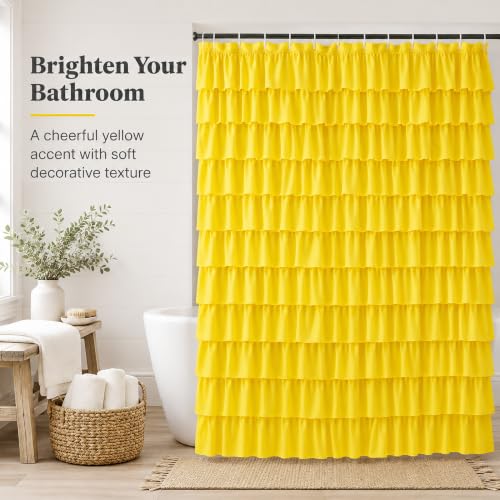 Yellow Shower Curtain for Bathroom, 72 x 84, Soft Ruffled Edge Detailing | Cascading Waterfall Ruffle Design, 72x84 inch, 7ft, 12 Hook Included, Machine Washable, Elegant Understated Farmhouse Style - color: Yellow, size: 72"W x 84"L (Pack of 1)