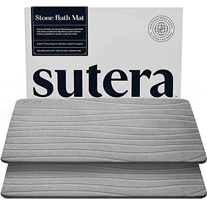 Stone Bath Mats for Bathroom, Dries in Seconds - Non-Slip, Gray, 2 Pack | Super absorbent, quick-drying & easy to clean. Natural material that lasts — restores with light sanding. - color: Grey - 2 Pack
