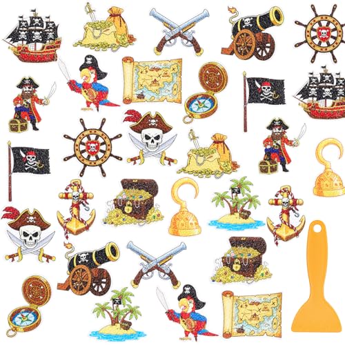 Fullhawl 30 Pcs Pirate Non Slip Shower Stickers, Bathtub Safety | 30 Pack Pirate Theme, Durable Anti Slip Surface, Strong Grip Adhesive, Fun Safety Solution for Kids' Bath Time - style: Pirate