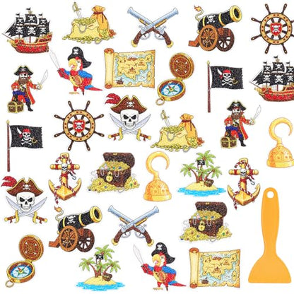 Fullhawl 30 Pcs Pirate Non Slip Shower Stickers, Bathtub Safety | 30 Pack Pirate Theme, Durable Anti Slip Surface, Strong Grip Adhesive, Fun Safety Solution for Kids' Bath Time - style: Pirate