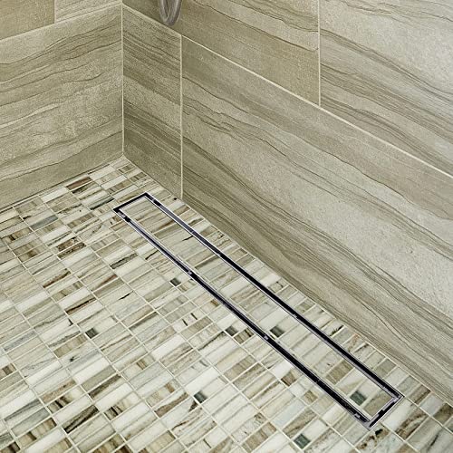 Neodrain 24 inch Linear Shower Drain-Brushed Nickel Tile-in Floor Drain | 304 Stainless Steel Linear Drain, Fast Drainage Rectangle Hidden Shower Trench, Easy Clean & Hair Catcher,cUPC Certified - color: Brushed, size: 24 IN