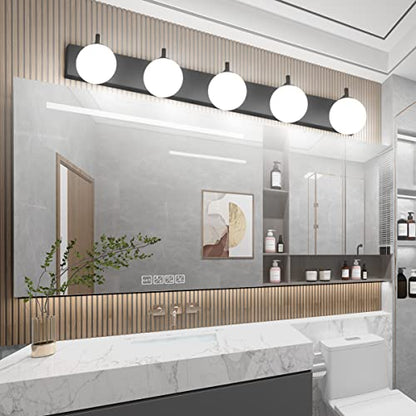 Aipsun Vanity Light, 5 Lights Matte Black Bathroom Light Fixtures, Vanity Lights with Milky White Globe Glass, Black Lights Over Mirror - color: Black, size: 5 Lights