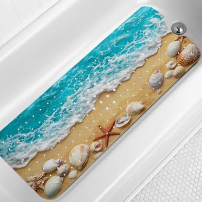 LNOND Summer Beach Bathtub Mat Non Slip, 40 X 16 Inch Tub Mat for Bathroom, Sand Beach Bath Tub Shower Mat with Drain Holes and Suction Cups - color: Sand Beach Bathtub Mat