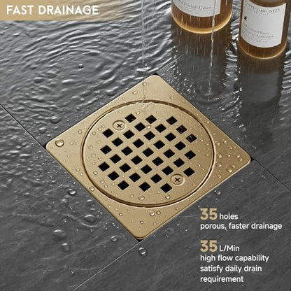 4" Shower Drain Grate Kit, Fits Schluter Kerdi | Champagne Bronze, Square Floor Drain SS304 Stainless Steel Removable Drain Cover with Adjustable Collar, ABS Flange