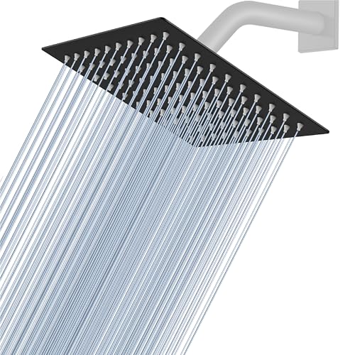 Midanya Square Rain Shower Head,High Pressure,Matte Black 6 Inch | 360°Swivel,Ceiling or Wall Mount,Waterfall Full Body Coverage,Bathroom Remodel,Stainless Steel Large Rainfall Shower Head - color: Black, size: 6 Inch