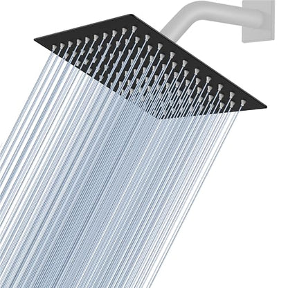 Midanya Square Rain Shower Head,High Pressure,Matte Black 6 Inch | 360°Swivel,Ceiling or Wall Mount,Waterfall Full Body Coverage,Bathroom Remodel,Stainless Steel Large Rainfall Shower Head - color: Black, size: 6 Inch