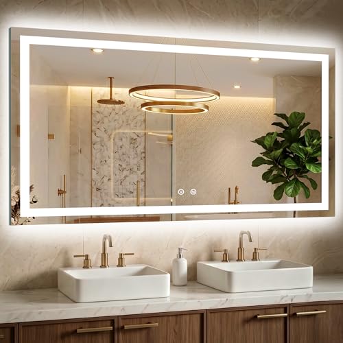 30x55 LED Bathroom Mirror with Lights, Lighted Vanity Mirror for Wall | Front and Backlit, Anti Fog, Dimmable 3 Color Lighting, Memory Function, Shatter Resistant Glass, Plug in or Hardwired - size: 30"L x 55"W