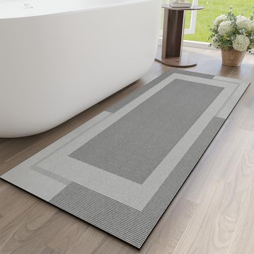 Non Slip Bath Mat Long Ultra Thin Bathroom Rugs Runner Fit Under Door | Quick Dry Absorbent Washable Rubber Backing Bath Rug Shower Bathroom Floor Mat for Sink Bathtub Shower Entrance Grey 17"x59" - color: A- Light Gray, size: 17” x 59“