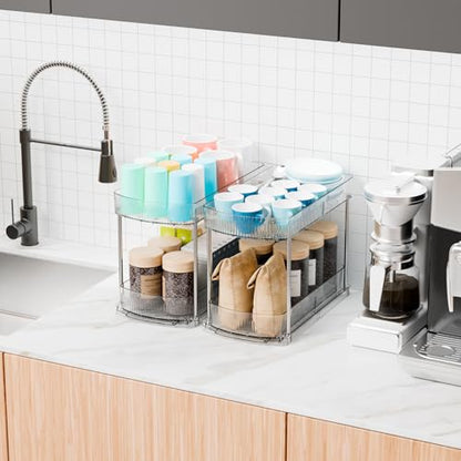 4 Pack Large Pull Out Bathroom Organizers and Storage,2 Tier 12.8″ Tall Sliding Kitchen Under Sink Organizer for Cleaning Products Storage,Acrylic Clear Bathroom inder Sink Organizer,Undersink Storage - style: 4 Pack-2 Tier