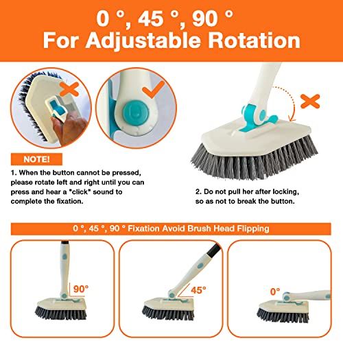 3 in 1 Scrub Cleaning Brush with Long Handle 51'' - Shower Bathtub Tub & Tile Scrubber Brush Include 1 Stiff Brush Head & 3 Scouring Pads & 3 Microfiber Clothes, for Wall Bathroom Glass Bathtub(White) | Tub & Tile Scrubber Brush of 1 Stiff Brush Head & 3
