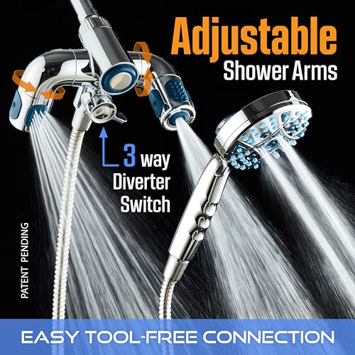 AquaCare Polaris 208-mode High Pressure Shower Head Combo with Hydro Arms | Luxury 3-way 14-zone System with 370 Stay-clean Power Jets, Handheld Magnetic Docking & 6 ft. Stainless Steel Hose / Chrome - color: Chrome