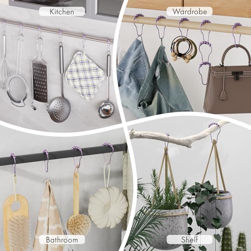 Shower Curtain Hooks, Rust Resistant Purple Shower Curtain Hooks for Bathroom, Stainless Steel Glide Shower Hooks Hangers for Bathroom Shower Rods Curtains, Set of 12 Hooks, Greyish-Purple - color: Greyish-purple, style: Single Hooks