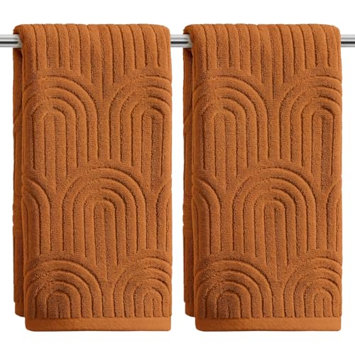Artoid Mode 2 Pcs Caramel 3D Arched Stripes Jacquard Hand Towels for Bathroom, 100% Cotton Soft Absorbent Bathroom Decor Towels, 13.7 x 29.5 Inch - color: Caramel, size: 13.7" x 29.5", 2PCS