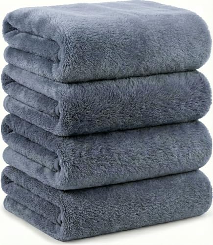 Microfiber Bath Towels Set, Compact Size 20 x 43 in, Hyaluronic Acid-Infused, Soft on Skin, 4 Pack, Quick Dry, Absorbent (Smoky Blue) - color: Smoky Blue