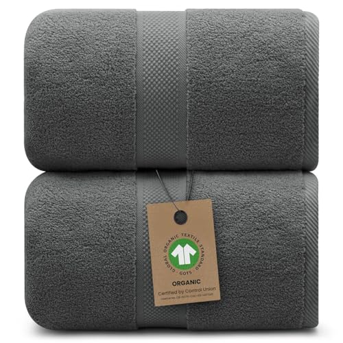 100% Organic Luxury Bath Sheets - GOTS Certified - Extra Large 35x70 Inches (Pack of 2) Zero-Twist, Long-Staple Cotton Bath Sheet Set (Granite Grey) - color: Granite Grey, size: 2pc Bath Sheets