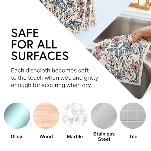 Swedish Wholesale Dishcloths Reusable 8" x 7" Sponge Cloths, Bulk 10 Pack of High Absorbent Cellulose Dish & Kitchen Cleaning Hand Towels, Wring to Dry & Machine Wash, Odor Resistant, Mini Flower - color: Mini Flower