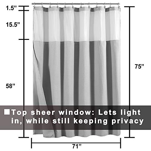Barossa Design Cotton Shower Curtain with Snap-in Liner Gray, 71x75 Long | Cotton Blend, Honeycomb Waffle Weave, Fabric Snap on/off Liner, Water Repellent, Mesh Window, Machine Washable, 71 x 75 - color: Lake Wanaka Gray, size: 71"W x 75"L (Pack of 1)