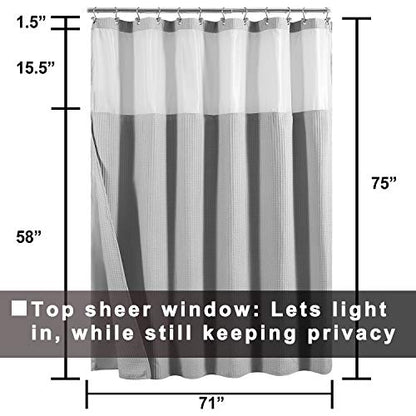 Barossa Design Cotton Shower Curtain with Snap-in Liner Gray, 71x75 Long | Cotton Blend, Honeycomb Waffle Weave, Fabric Snap on/off Liner, Water Repellent, Mesh Window, Machine Washable, 71 x 75 - color: Lake Wanaka Gray, size: 71"W x 75"L (Pack of 1)