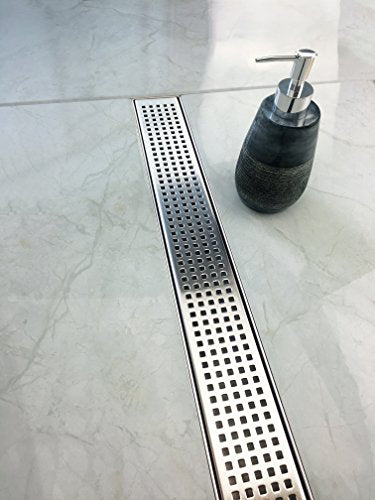 Neodrain 60" Linear Shower Drain, Brushed 304 SS Bathroom Linear Drain,cUPC | Brushed Nickel Shower Drain with Quadrato Grate& Adjustable Feet, Long Rectangle Shower Floor Drain in Bathroom, Balcony etc - color: Brushed Nickel, size: 60 In
