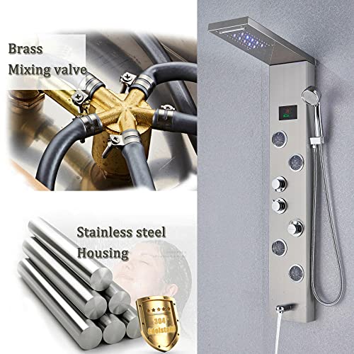 Led Rainproof and Waterfall Shower Panel Tower Massage Body Jet System Stainless Steel