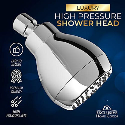 High Pressure Shower Head - Powerful Deluxe Bathroom Showerhead with Strong Spray Stream and Small Silicone Nozzles - Universal Fit Works with High and Low Water Flow Showers (Chrome)-1.8 GPM - color: Chrome, size: 1.8 GPM
