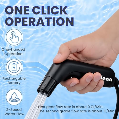 2Clean Portable Electric Travel Bidet - USB Rechargeable Bidet for Men and Women, Toilet Hygiene Solution with 2.3 Liter Container, Lightweight, Portable Device for Travel, Camping, Outdoor Living