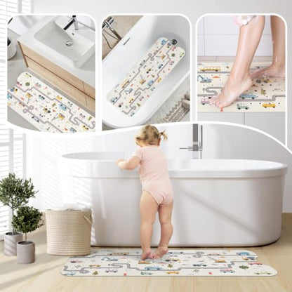 SHUCHING Baby Bath Mat for Tub Non Slip-40x16 Inch, Car and Road | Bathtub Mat for Kids & Toddler Mold Free, Long Shower Mat for Inside Shower with Suction Cup, Machine Washable - color: Car and Road