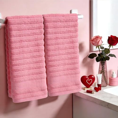 Jacquotha 2-Pack Hand Towels for Bathroom (Pink) Ribbed | Cotton Face Towel for Women Girls, 13” x 29”, Soft and Quick Drying 480 GSM - color: Pink